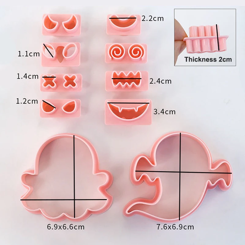 10PCS Halloween Molds 3D Funny Ghost Molds Chocolate Candy Clay Mold Cookie Baking Cupcake Topper Fondant Cake Decorating Tools