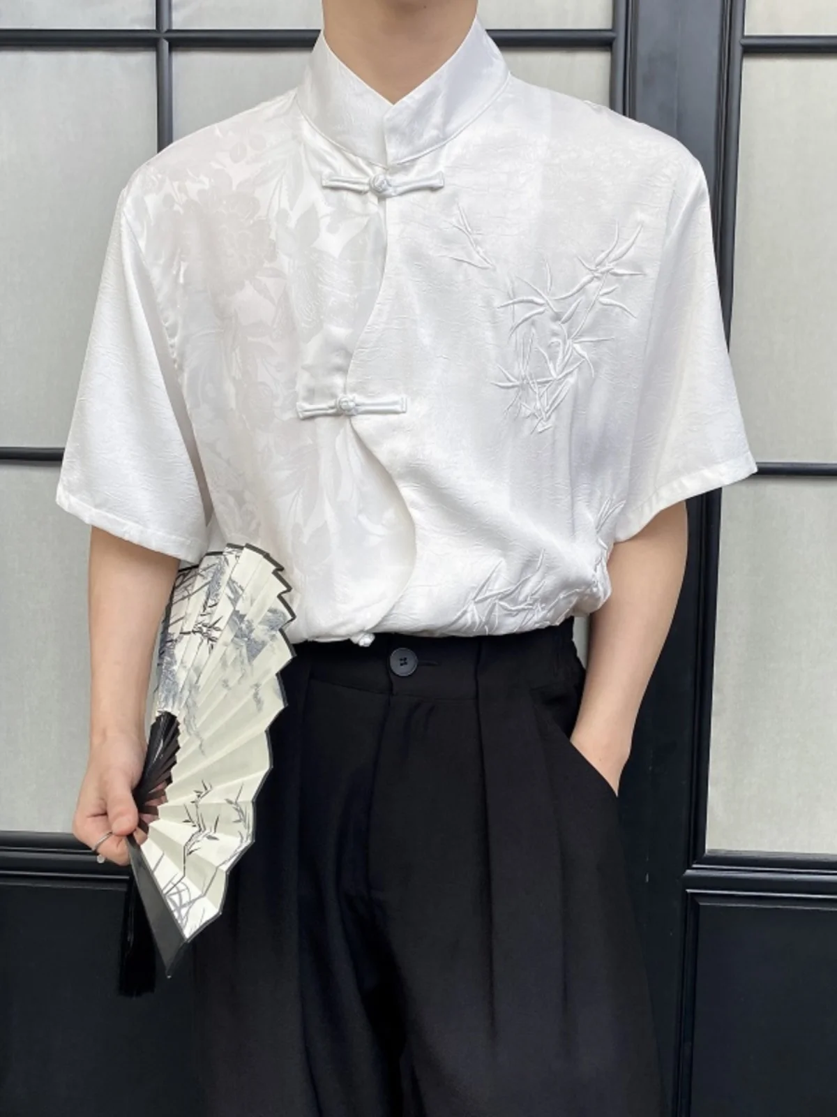 

Новый китайский Sle летний шелковый атлас с вышивкой в стиле пэчворк воротник-стойка ort Sve irt для мужчин и женщин ретро дзен модный irt