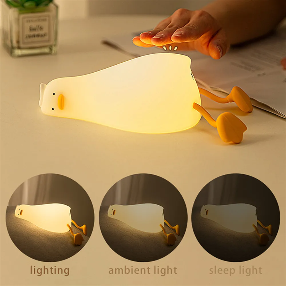 Lying Flat Duck Silicone LED Night Light USB Charging Bedside with Sleep Night Light Pat Dimming Atmosphere Table Lamp Gift