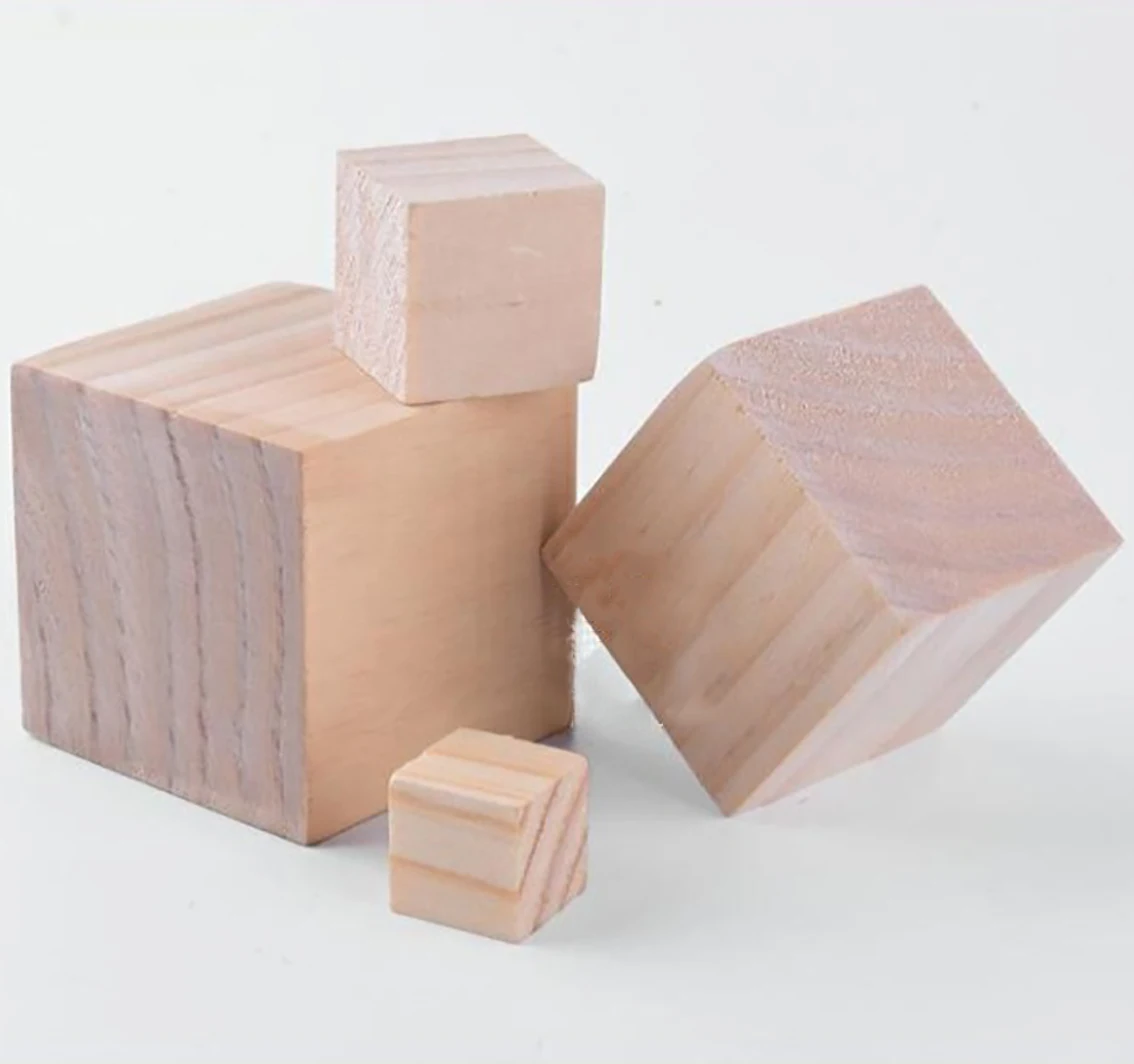 Cubes en bois carrés non finis, 10*10*10-70*70*70mm, bois massif enrichi, bricolage, modèle artisanal, outils fuchsia exécutifs, matériel