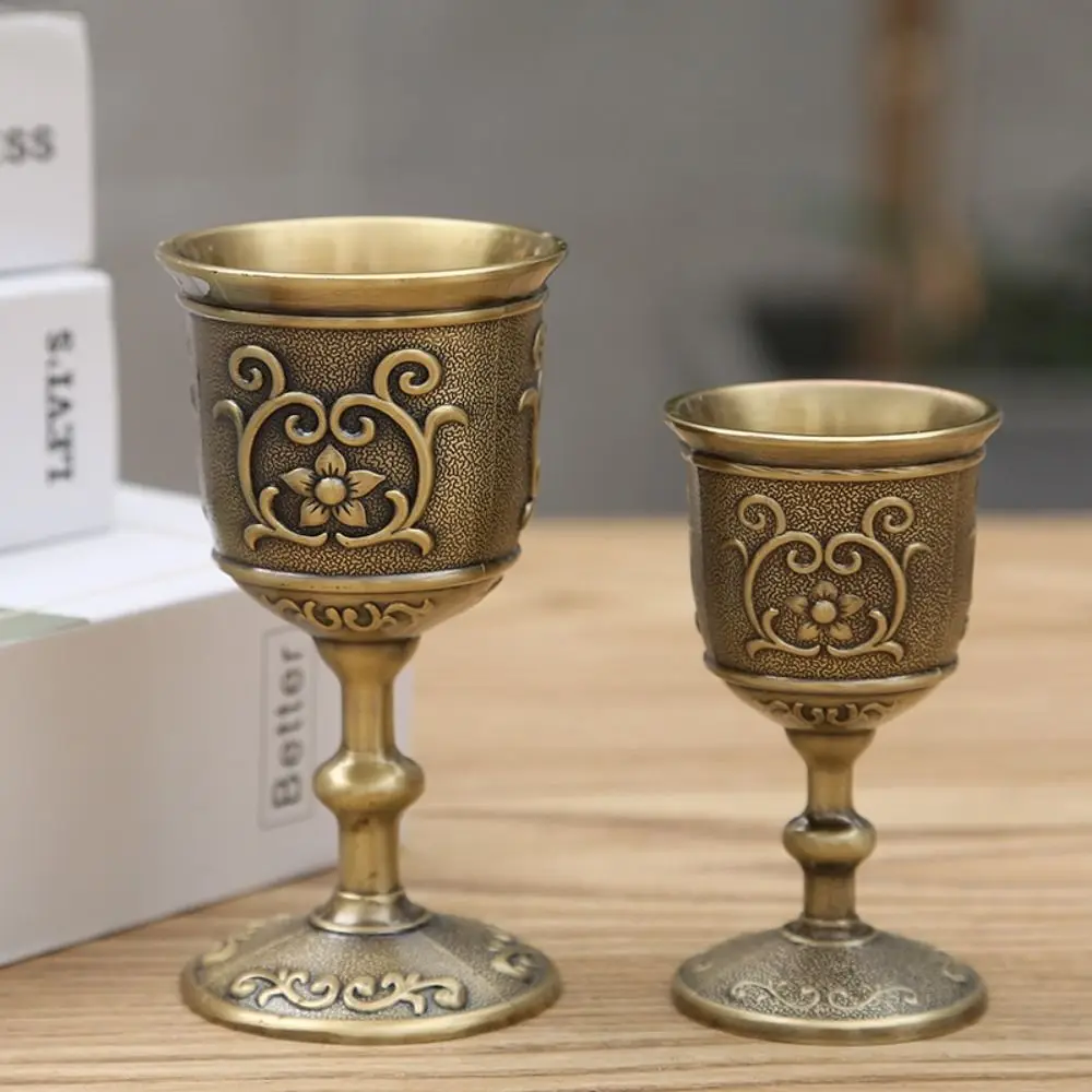 Fashionable Water Cups Wine Cup Zinc Alloy Flower Pattern Goblet Not Fade Sturdy Base Tea Cup Dining Room