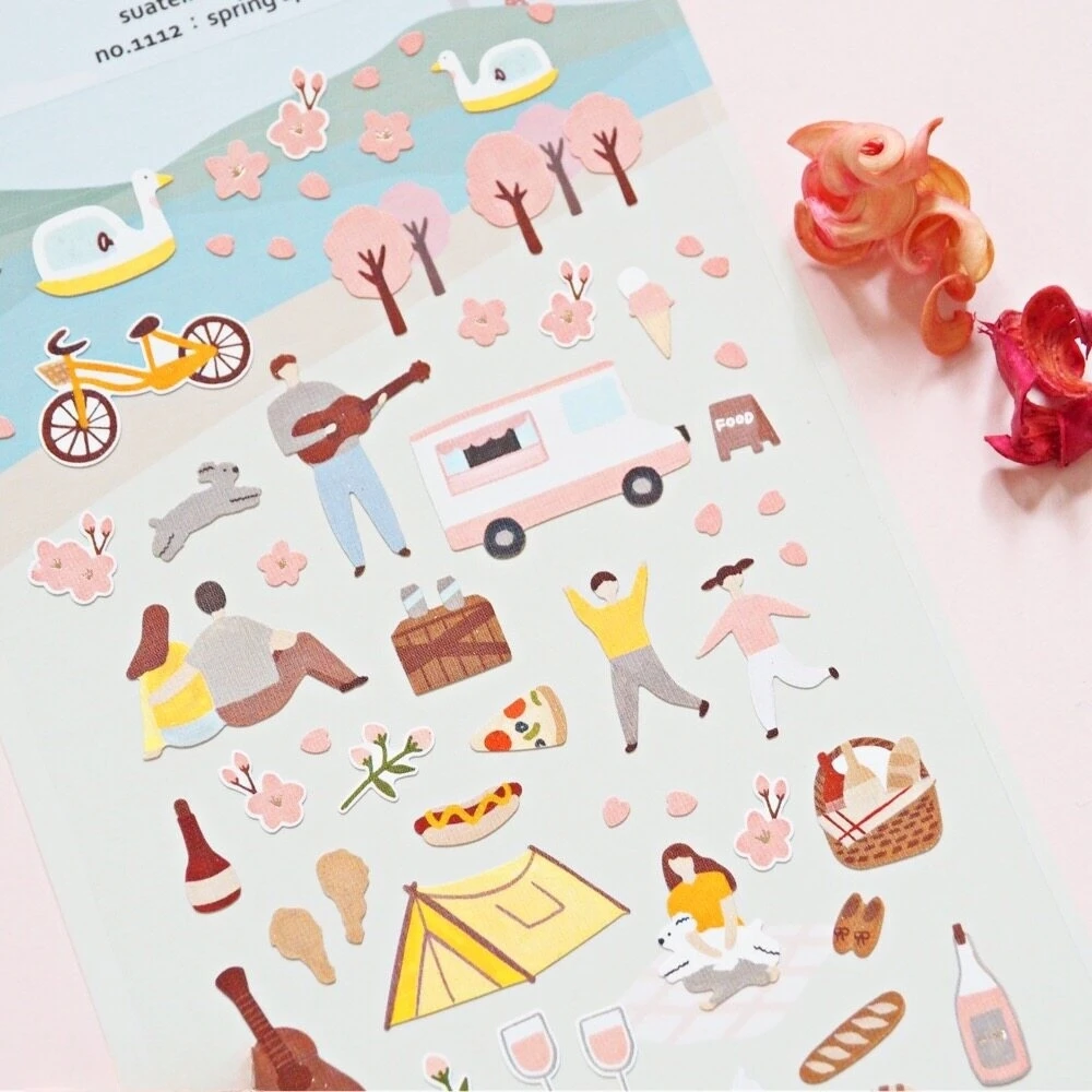 Korean Import Suatelier Cute Spring Sakura Outing Travel Stickers DIY Scrapbooking Diary Stationery Stickers School Supplies