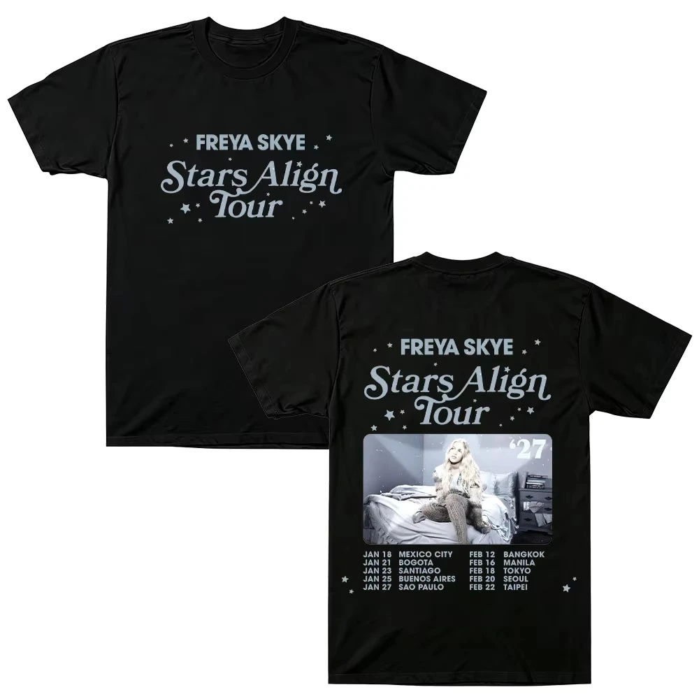 Freya Skye Stars Align Tour 2027 Graphic Print T-Shirt Men Women Oversized Top Streetwear Hip Hop Harajuku Fashion Short Sleeve