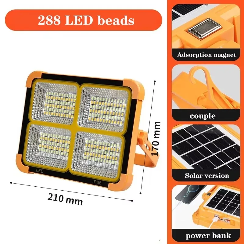 Lampada da campeggio a LED di ricarica USB di emergenza portatile esterna impermeabile solare Luci da cortile ad alta potenza Luce di inondazione da pavimento