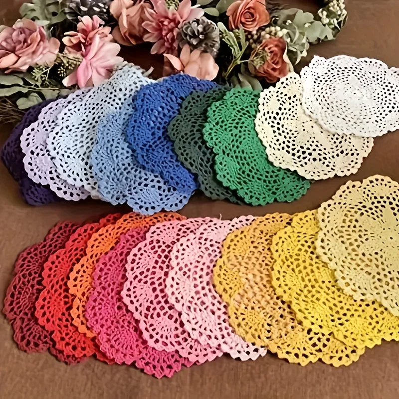 13 Colors Rainbow Hook Needle Woven Round Polyester Coaster Handmade Crocheted Starry Round Nordic Placemat Vase Decoration Mats
