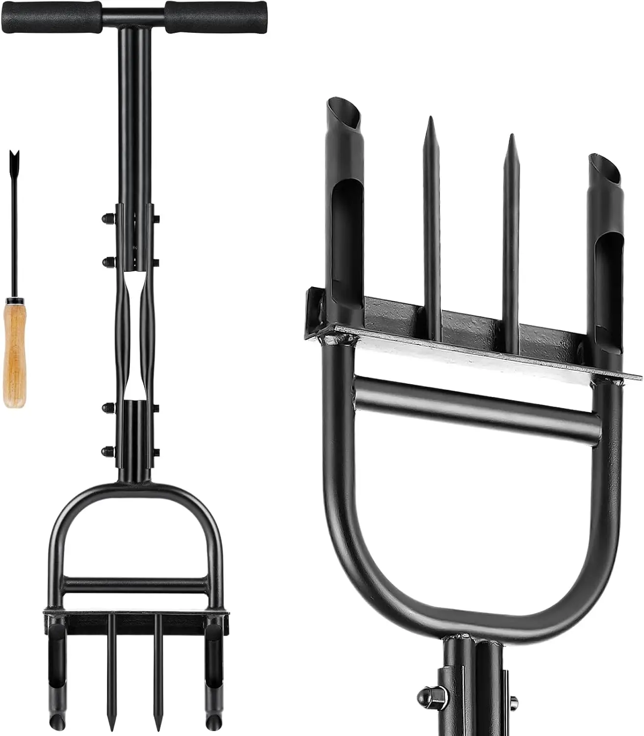 

Ручной аэратор для газона с инструментом для очистки, 2 полупустотелыми зубьями и 2 прочными шипами