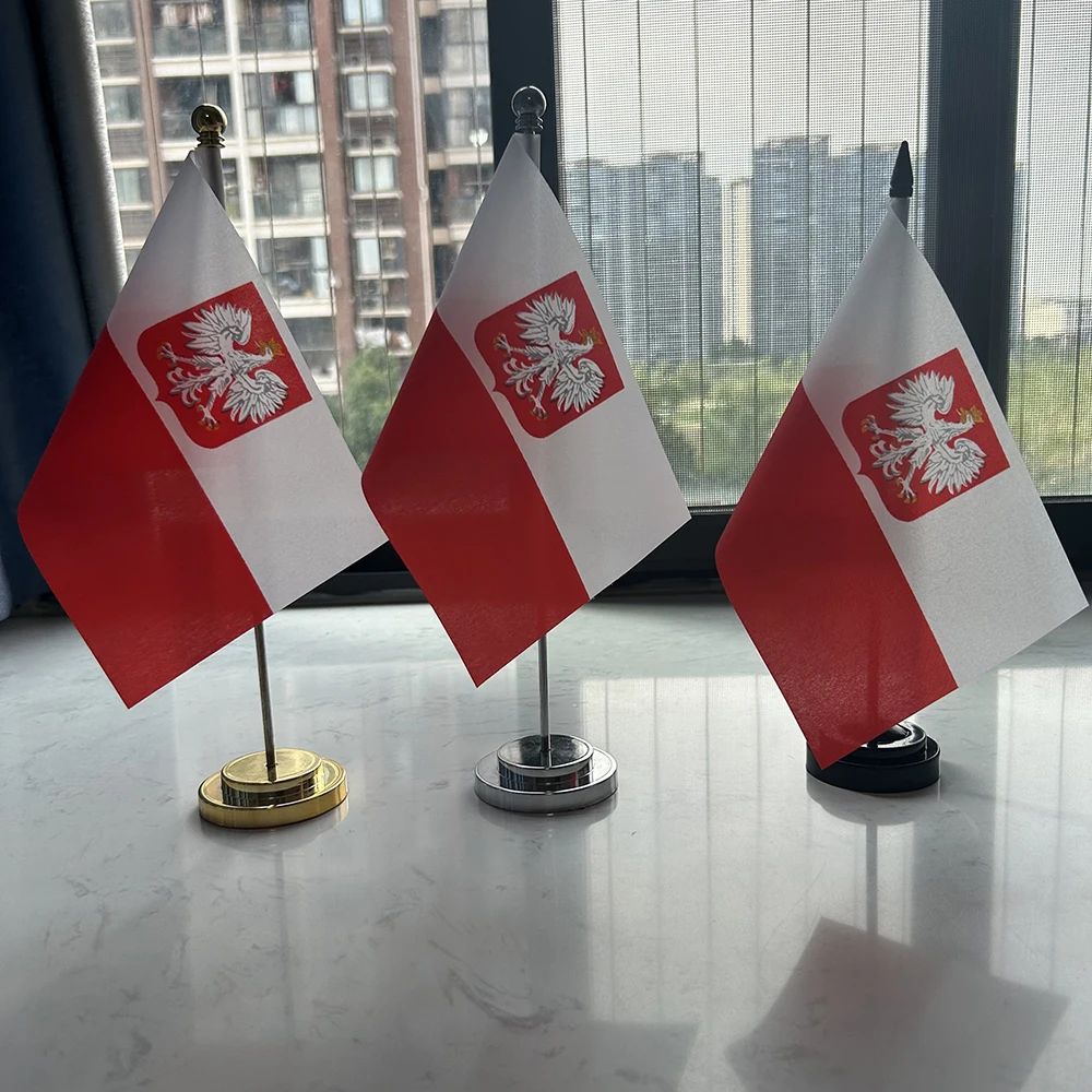 Office Desk Flag of The Republic Of Poland Eagle Flag 14x21cm Polyester Decoration Banner Poland Eagle Flag Desk Ornaments Flags