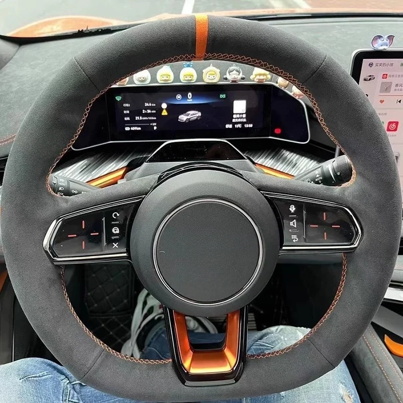 

Customize Hand Sewing Soft Suede Leather Anti-slip Car Steering Wheel Cover For ZEEKR 001 2023 Car Accessories