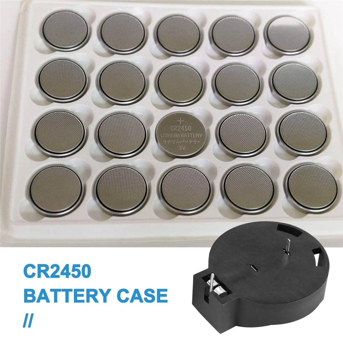 N11R- 2 Pcs CR2450 Coin Cell Button Battery Socket Holder Case 2 Pins Black