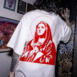 2024 Spring And Summer New Style Mens Casual T-Shirt Virgin Mary Pattern Printed Punk West Coast Y2k Handsome Retro Tops