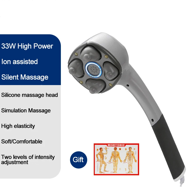 Multifunction Anion Electric 4 Heads Stick Handheld Massager Cervical Neck Shoulder Waist Leg Arm Muscle Relax Massage Hammer view 4
