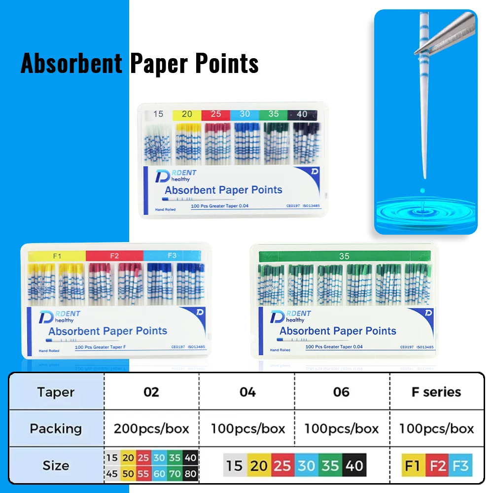 

DRDENT 3 Boxs Absorbent Paper Points Endodontic Cones 02 Taper With scale Root canal paper points PP Sterile High absorbency