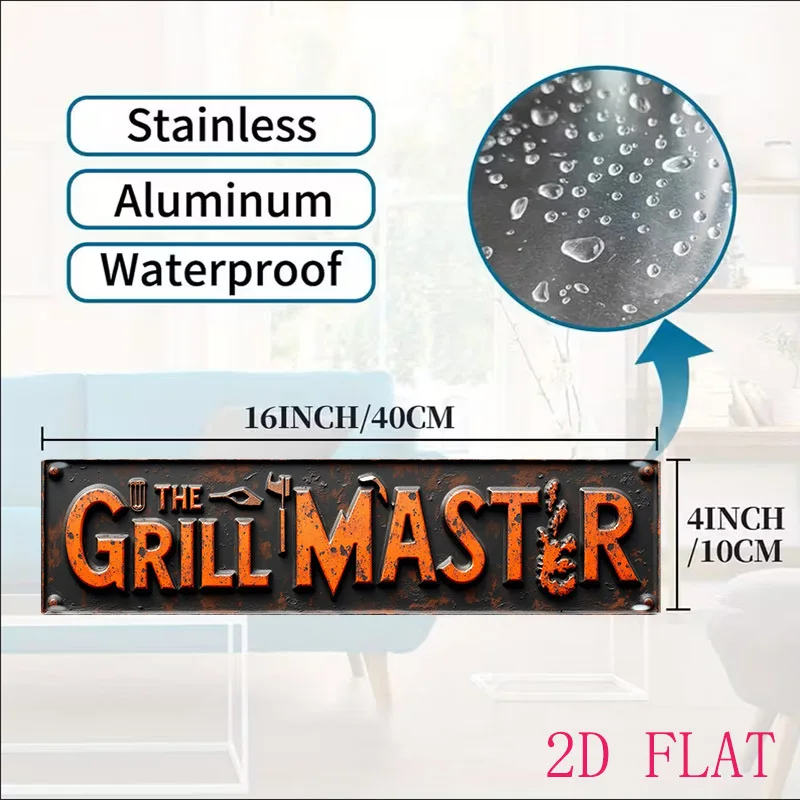 Vintage 2D Metal Sign, Rustic BBQ Master Wall Decor for Patio, Garden, Outdoor Kitchen, Man Cave, Perfect Birthday Gift