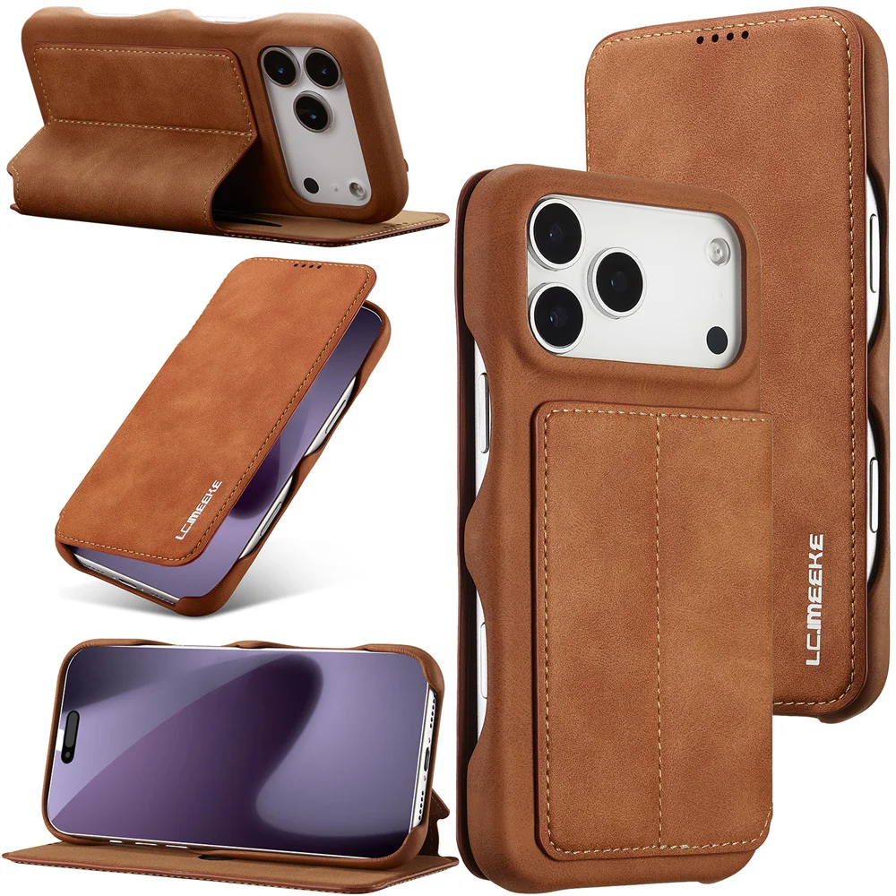 Leather Flip Wallet Card Slots Magnetic Phone Case for IPhone 17 Air 16 Pro Max 14 15 Plus13 12 Mini 11 XS X XR Stand Cover