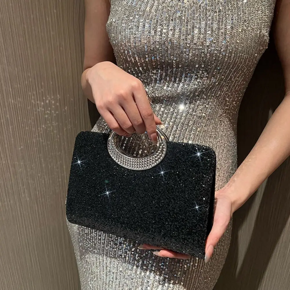 Borsa da banchetto da sera con paillettes glitterate portatile Borsa da polso Borsa a tracolla Borsa lucida Borsa da pranzo per feste di lusso di grande capacità Matrimonio