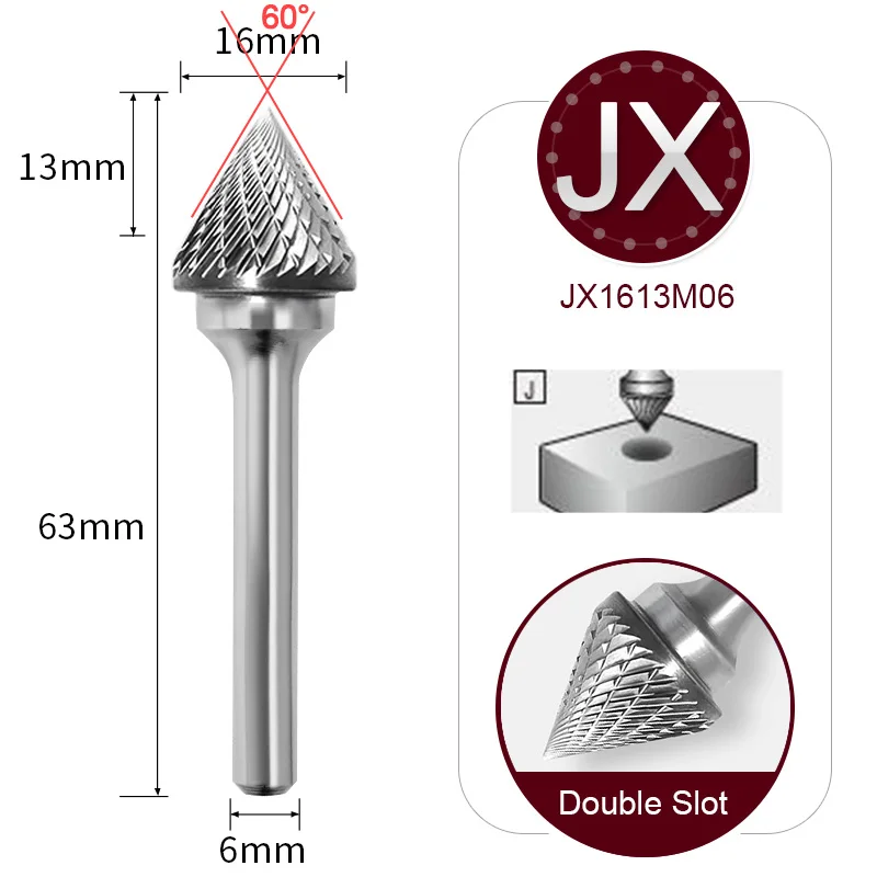 J JX Type Carbide Rotary Files Burr for Woodworking Drilling Metal Carving Engraving Polishing 6mm 1/4