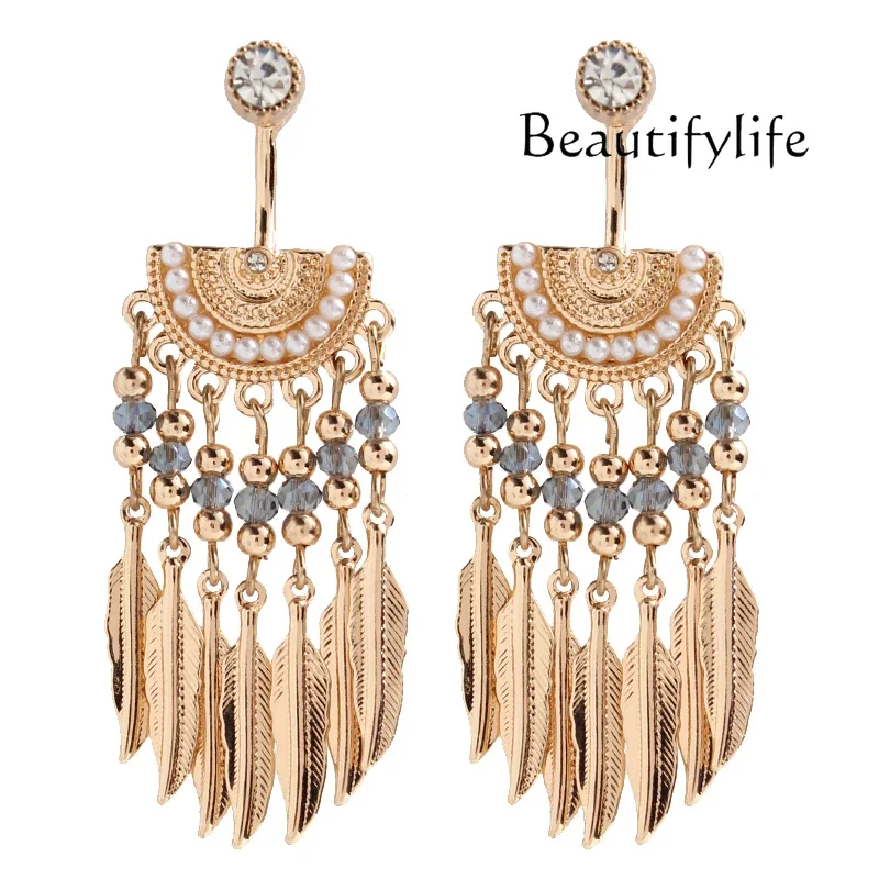 Light luxury European and American fringed earrings women's exaggerated earrings, high-end sense exquisite daily summer