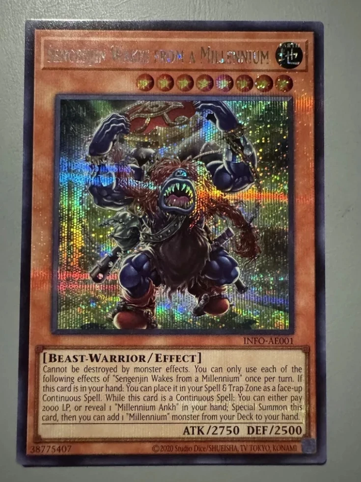 Yugioh KONAMI Duel Monsters INFO-AE001 Sengenjin Wakes from a Millennium Secret Rare Asian English Collection Mint Card