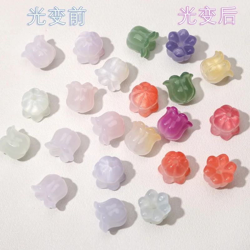 2pcs 10.8x11.5mm Resin Lily of Valley Beads 2mm Hole UV Color Changing Loose Spacer DIY Bracelet Necklace Charms Findings