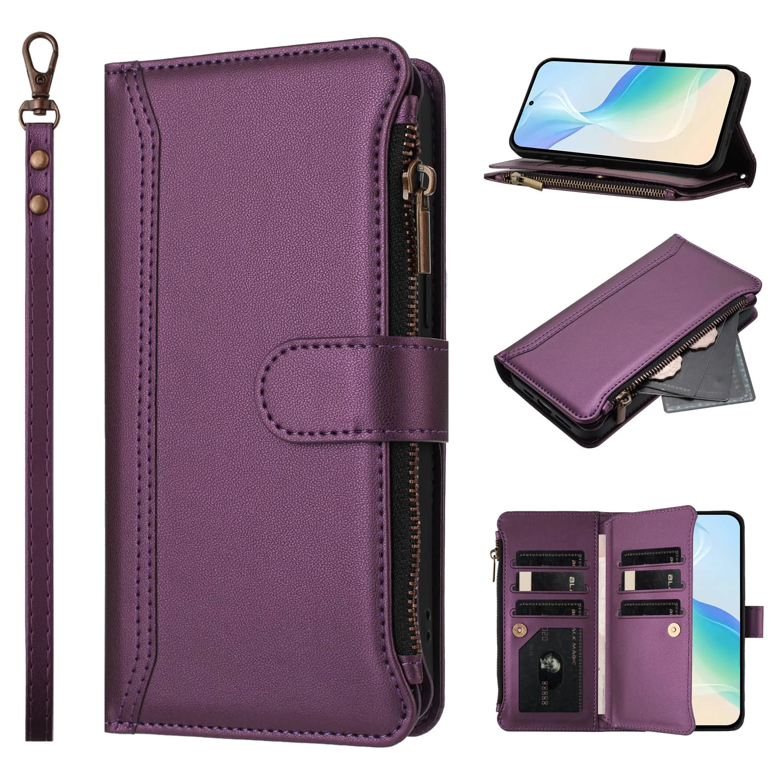 

For Samsung Galaxy Note 20 Ultra Note 10 Plus 9 8 Wallet Case, RFID Blocking Case Kickstand Flip Cover Wrist Strap Card Holder