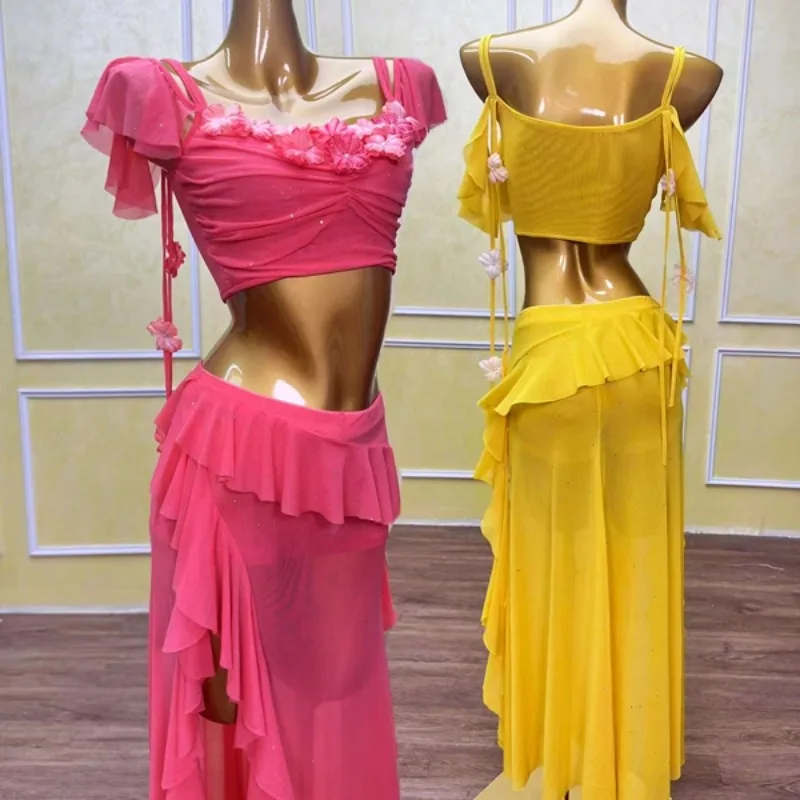 Costumes de danse du ventre orientale personnalisés, haut de taille Sexy, jupe longue enveloppant les hanches, vêtements d'entraînement, robe de spectacle de danse moderne