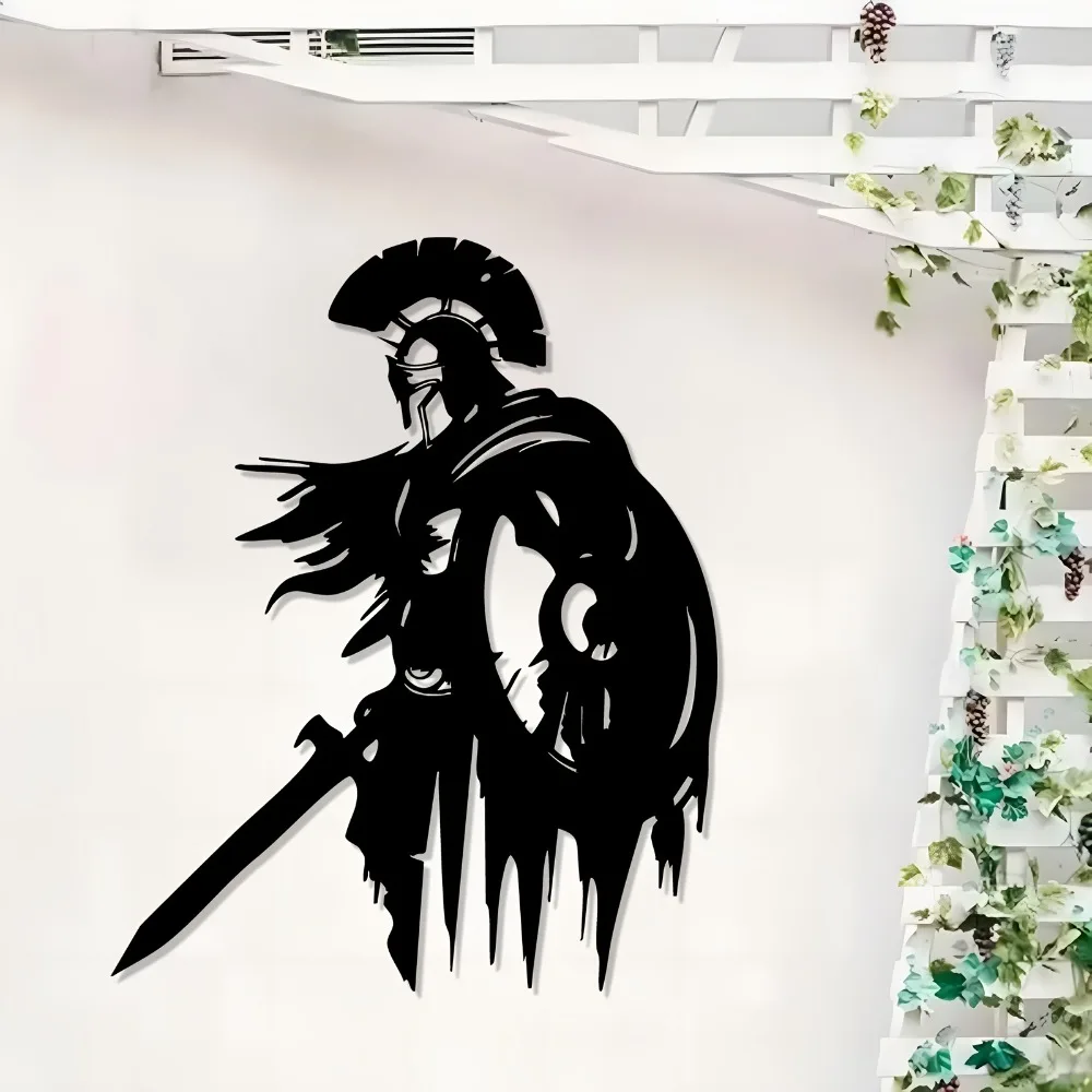 Greek Mythology Spartan Warrior Metal Wall Art Weatherproof Statue Mural for Outdoor Fence Patio Indoor Wall Decoration