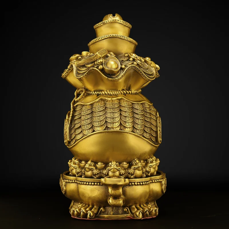 &Lt;Wealth For Generations&Gt; Copper Treasure Basin Money Bag Ornament, Fortune-Attracting Home Living Room Decoration, Shop Op