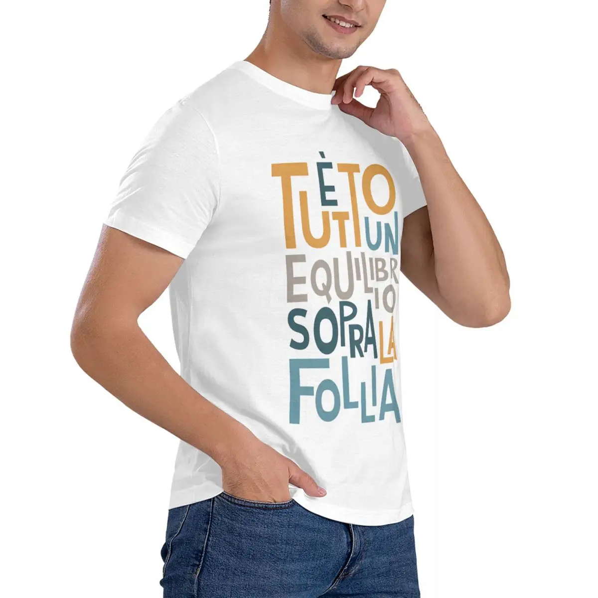 Lyric Wall Art - Tutto Un Equilibrio Sopra La Follia Men T Shirts Vasco Rossi Vintage Tees Short Sleeve Crewneck T-Shirts