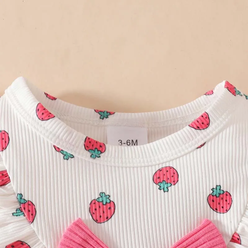 Baby Clothes Girl Romper Skirt Strawberries Printed Onesies Summer Sleeveless Sweetness One-piece Dress With Hairband 0-18Months