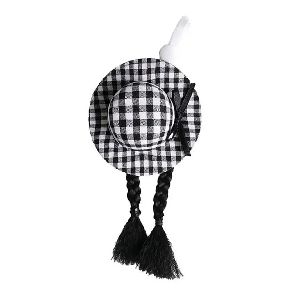 Cute Small Dress Up Props Hamster Wig Hat with Checkered Pattern Funny Braided Costume Accessory for Guinea Pigs for Gerbils