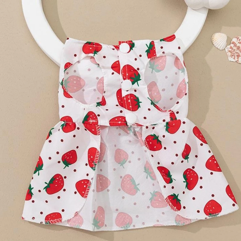 Spring Dog Flower Print Skirt with Bowknot Decorations Outdoor Walking Dress