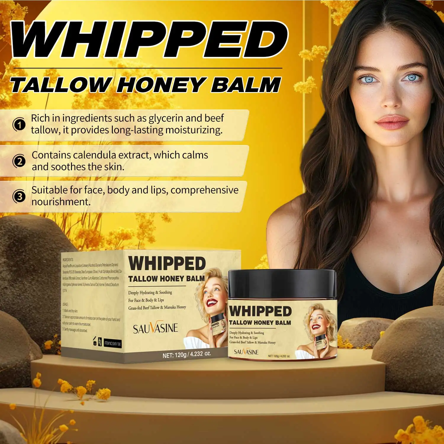 120g Whipped Tallow Honey Balm Skin Moisturizing Beef Tallow Wild Honey Face And Body Whipped Moisturizer For All Skin Types