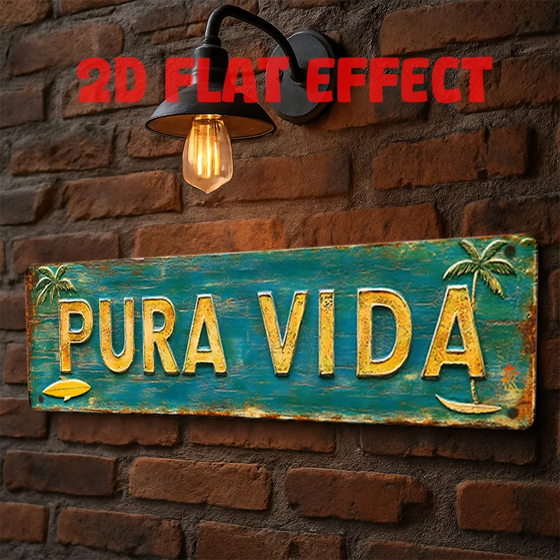 Pura Vida Vintage Metal Tin Sign Tropical Leaves 16x4 Inch 2D Flat Wall Decor for Garden Beach Cafe