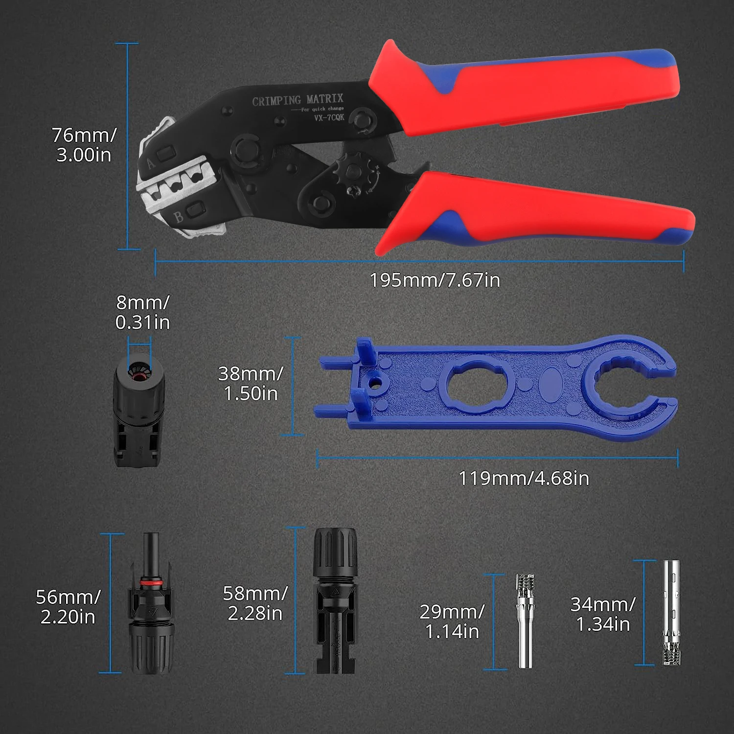 Solar Crimping Tool Set for 2.5 4.0 6.0 mm² Solar Panel PV Cable, Ratcheting Crimper for 8Pairs Male Female Insulated Terminal