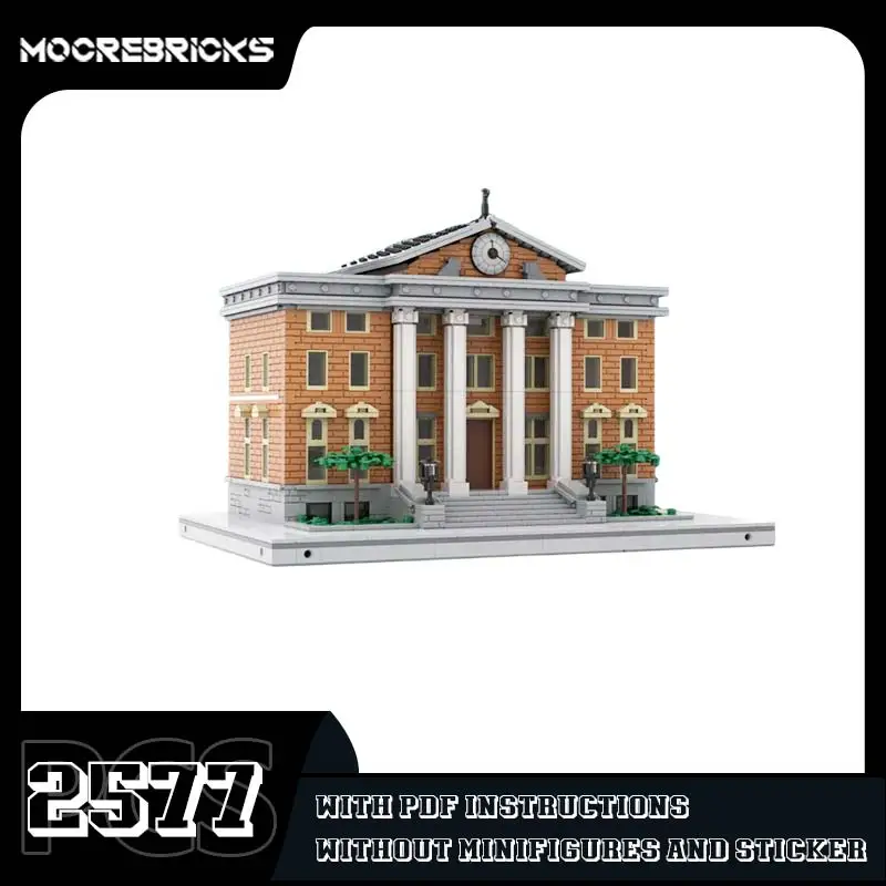 MOC Retro Clock Tower Building Blocks Set Time Travel Movie Architecture Model Modular Town Square Bricks Toy Gift Adults