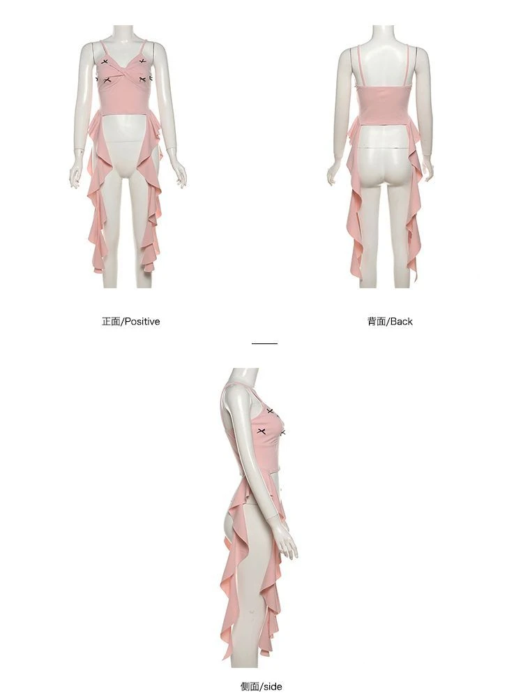 سترة بروتيل صيفية جديدة لعام 2025 للنساء موضة الشارع بقصة ضيقة وكشكشة علوية مثيرة بدون ظهر باللون الأحمر تناسب كل مباراة Mujer