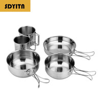 Outdoor Camping Cookware Set 304 Stainless Steel Pot Bowl Portable Soup Pot Multi-functional Cookware Storage