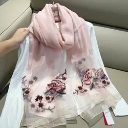 Large Silk Wool Scarf Fashon Summer Beach Shawl Wraps Women Neckerchief Embroidery Female Foulard Hijab Scarves bufanda poncho