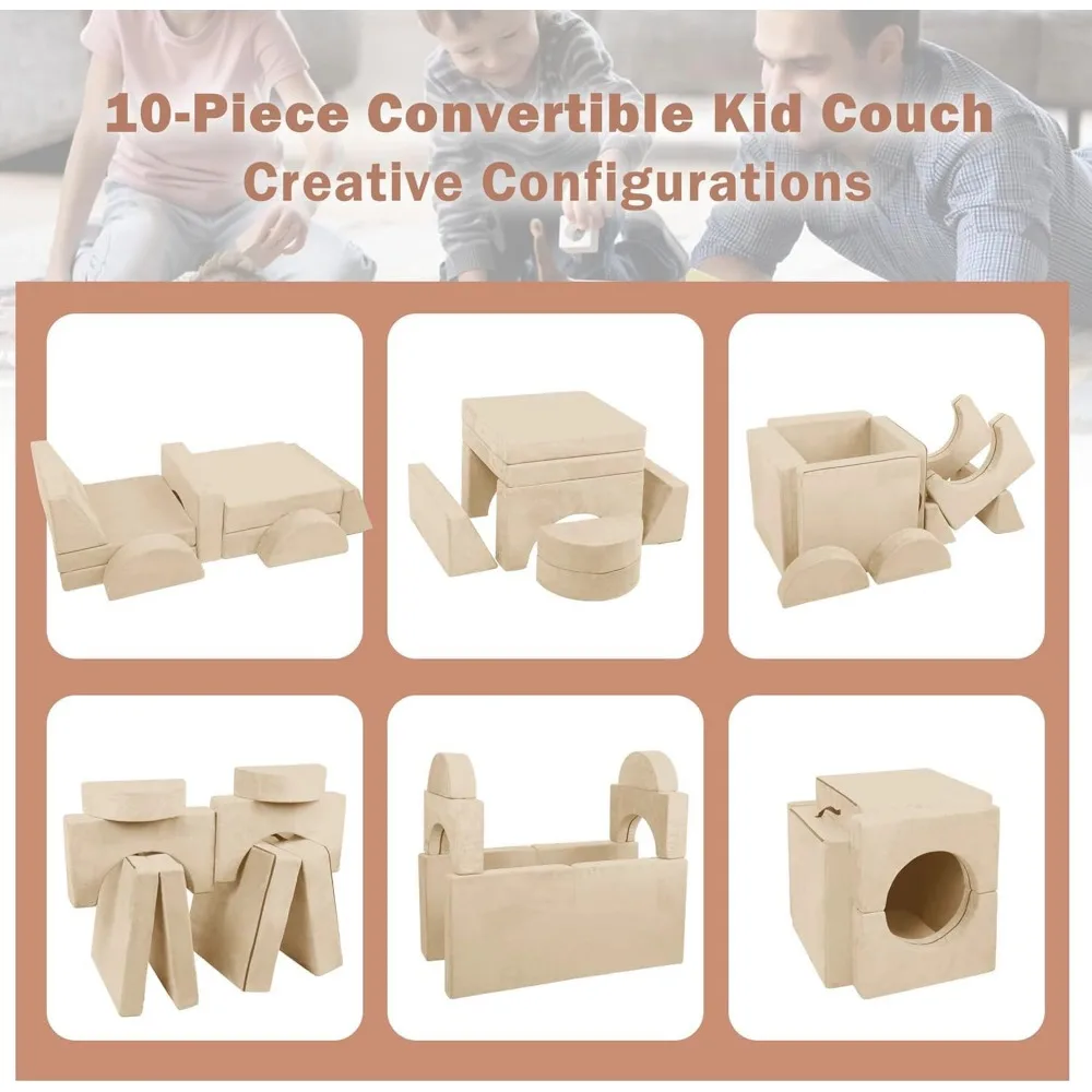 أريكة لعب معيارية للأطفال، طقم أريكة مقطعي مكون من 10 قطع، أثاث خيالي للأطفال من الأطفال الصغار إلى المراهقين، تشجيع C #4