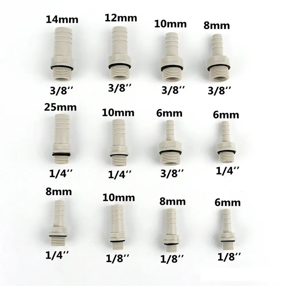 

Plastic Hose Fitting 6/8/10/12mm Barbed Tail 1/4" 1/8" BSP Male Thread POM Pagoda Connector Joint Coupling Adapter Pipe Fittings