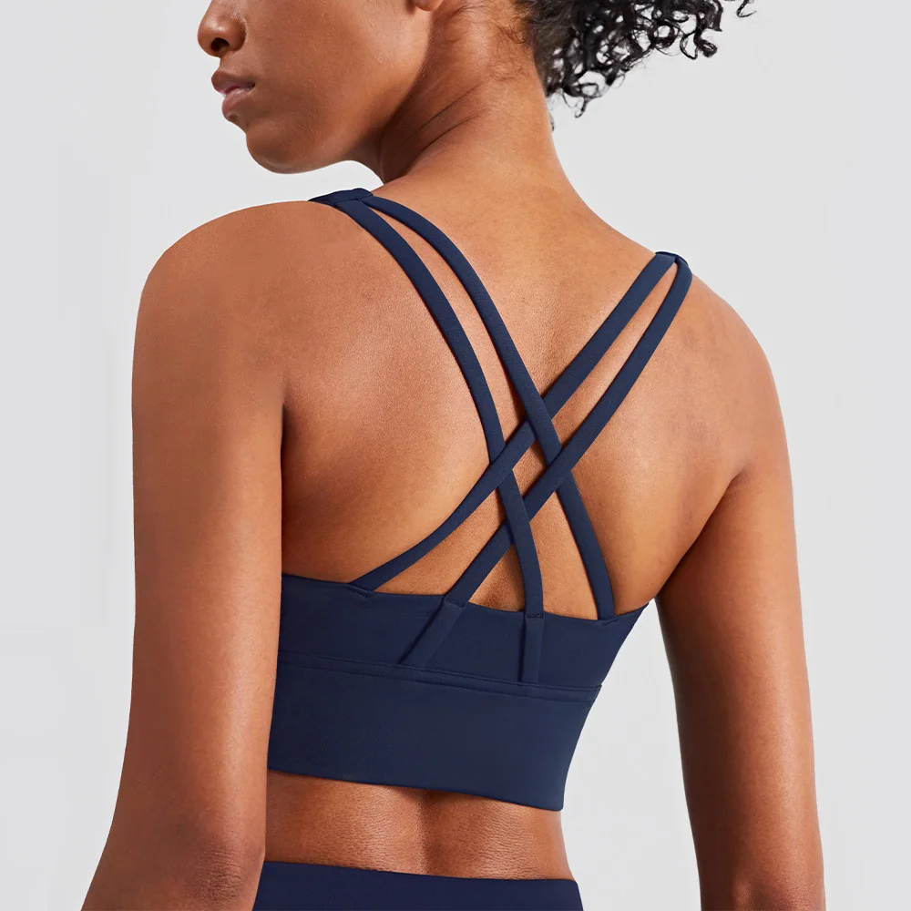 Mới Chéo Lưng Nylon Tập Yoga Top Nữ Áo Ngực Thể Thao Thoáng Tập Luyện Thể Dục Áo Ngực Cho Nữ Tập Gym Chạy Bộ Thoáng Khí Quần Lót 25 Màu