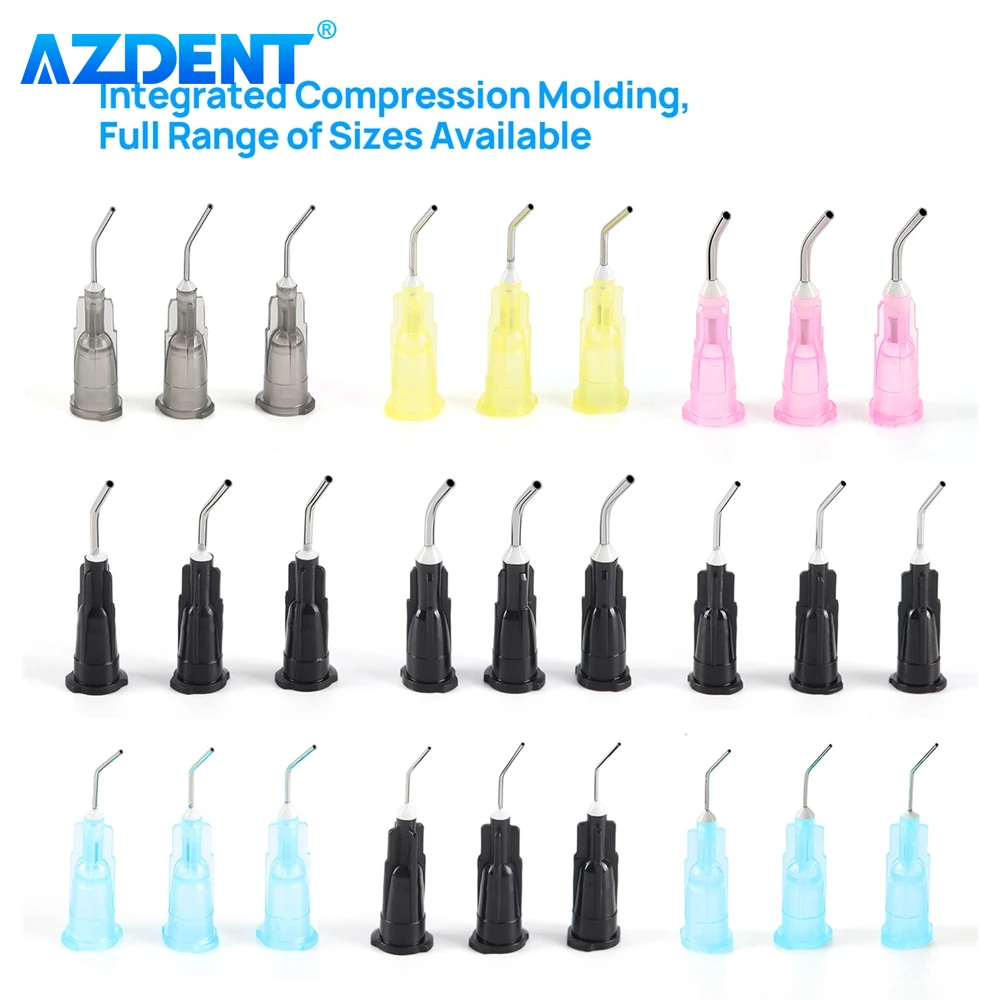 AZDENT Dental Pre Bent Dispensing Tip 100pcs/Pack Irrigator Bent Needle Etchant Resin Flow Composite Tips Disposable Applicator