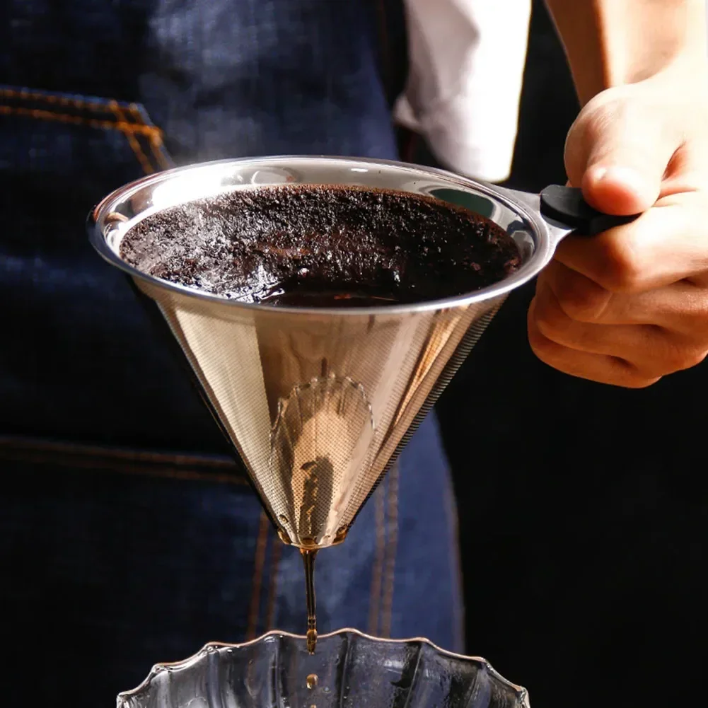 الفولاذ المقاوم للصدأ القهوة تصفية قابلة لإعادة الاستخدام صب على مخروط المنقط حامل شبكة اليد يخمر القهوة تصفية القهوة مخروط تصفية جديد
