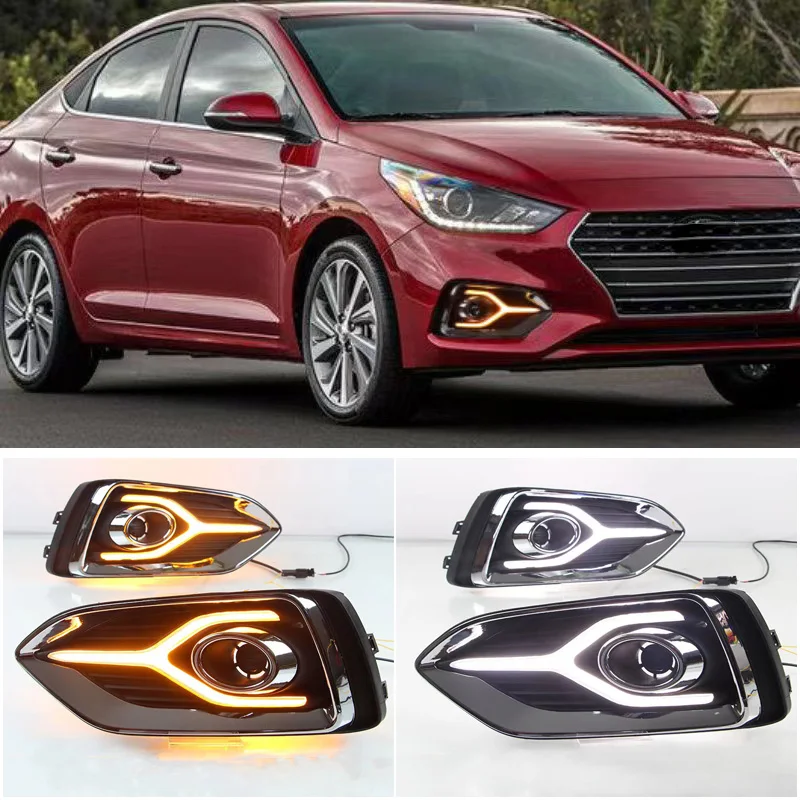 

1 Set Car LED DRL Daytime Running Light Fog Lamp For Hyundai Accent Solaris 2017 2018 2019 2020 Yellow Turn Signal