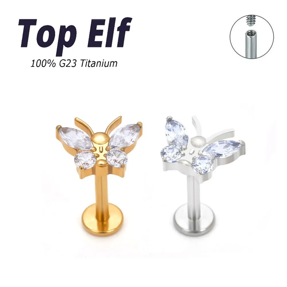 

Newest ASTM F136 Titanium CZ Butterfly Labret Stud Titanium Internal Thread Labret Body Jewelry