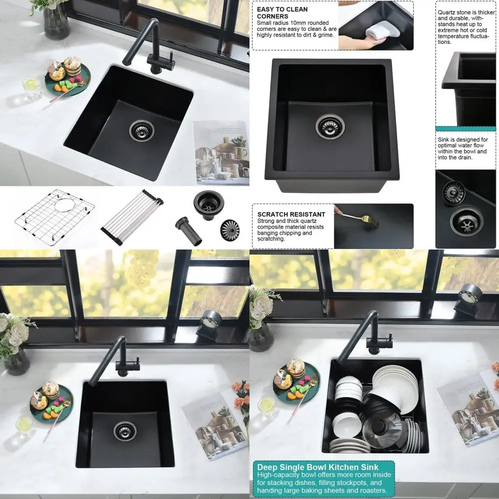

Черная кухонная барная раковина под креплением 12x15 дюймов — маленькая кварцевая композитная мойка для приготовления мокрых барных столешниц
