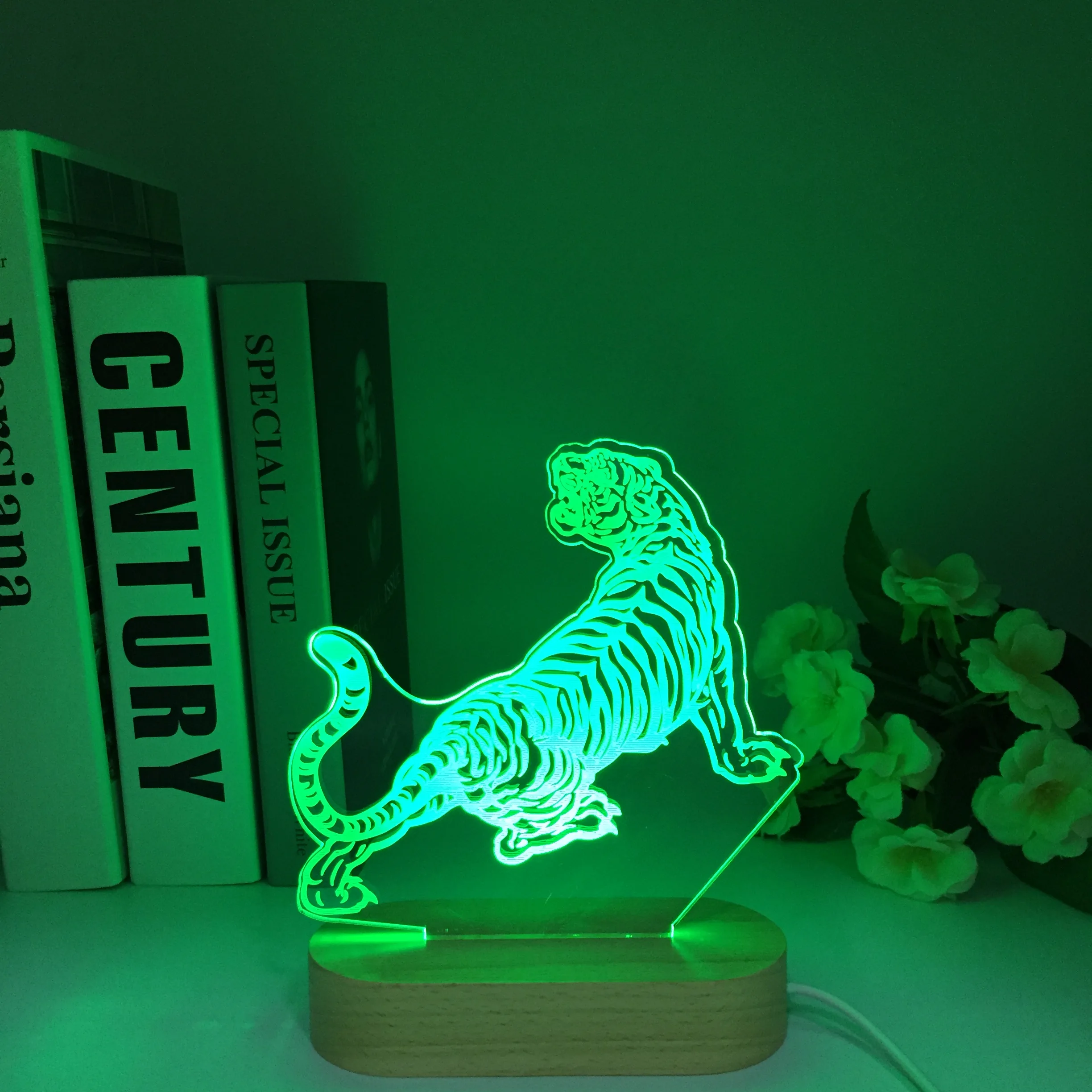 3d Lamp Illusion Tiger Figures Wooden Night Light for Children Room Decoration Table Lamp Kids Tabl Toys Birthday Party Gift