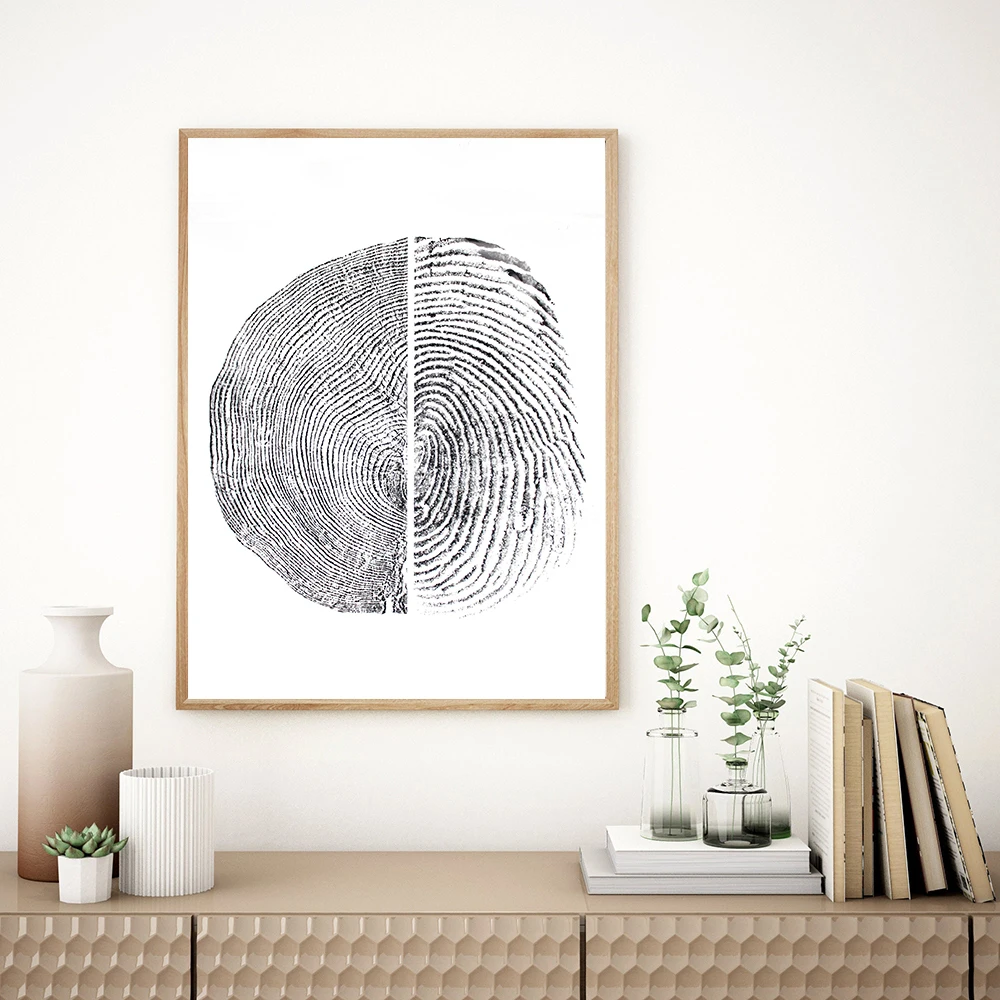 Fingerprint and Tree Ring Rubbing Canvas Painting Black And White Wall Art Print Nordic Poster Modern Pictures for Living Room