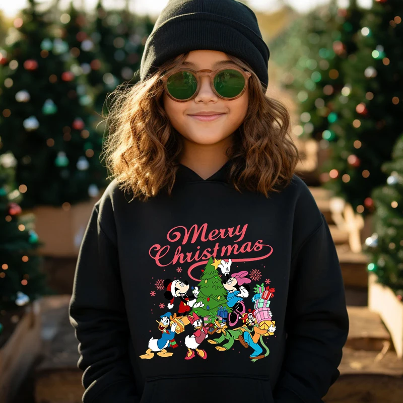 Mickey Mouse and Friends Christmas Tree kids hoodie autumn and winter plus velvet sweater holiday gift for boys and girls