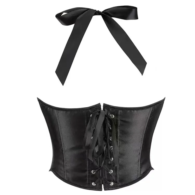 French short corset black satin tube top suspenders shoulder straps ladies palace chest support body shaping bra